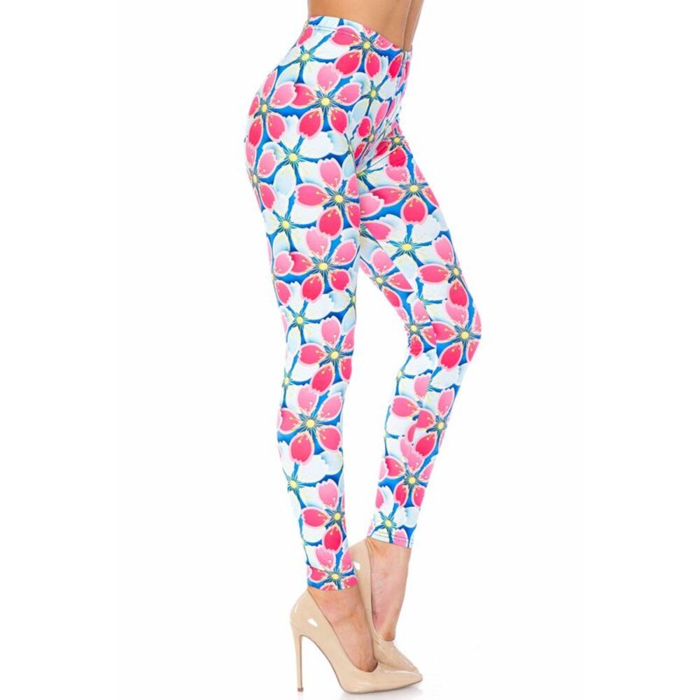 USAFashion Creamy Soft Pink and Blue Sunshine Floral Kids Leggings - USA